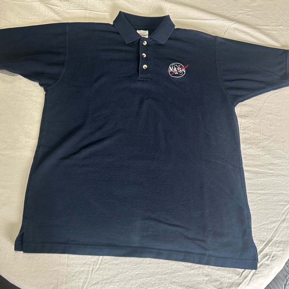 NASA Navy Blue Polo Shirt Mens Medium 100% Cotton Space Program Golf